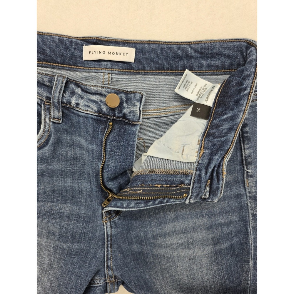 Flying Monkey Jeans Womens 29x32 High Rise Super Flare Blue Distressed Raw Hem - Picture 11 of 11